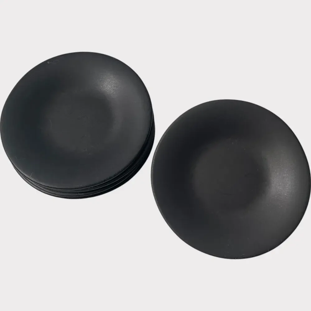 Pottery Barn Ellipse Saucer Dishes Set of 5 Black Made in Japan Stoneware 6